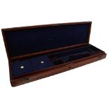 A MAHOGANY GUN CASE, the blue baize lined interior for a gun with 29.75inch barrels, probably