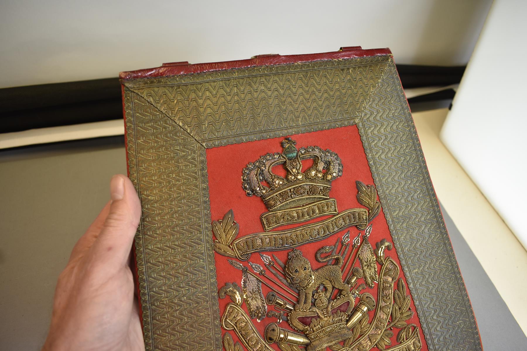 A FINE LARGE SIZE WILLIAM IV 15TH KING'S HUSSARS OFFICER'S SABRETACHE, the red felt flap with - Image 3 of 10