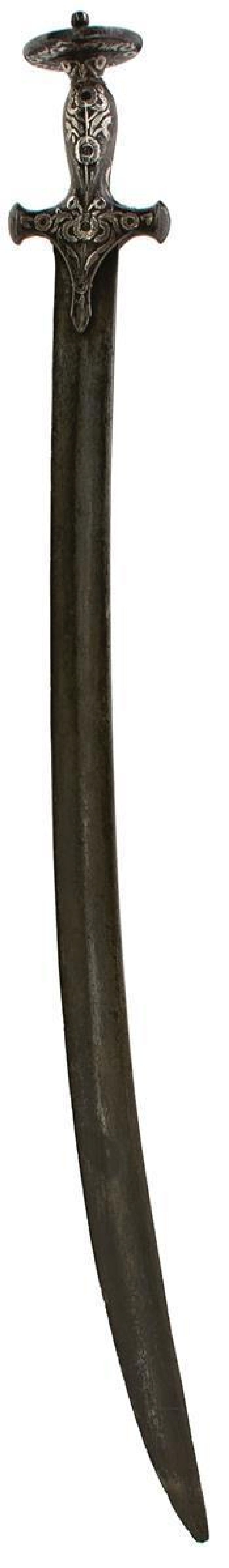 A LATE 18TH CENTURY INDIAN TULWAR, 70.5cm double fullered blade, characteristic hilt deeply