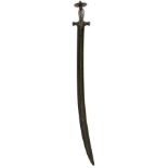 A LATE 18TH CENTURY INDIAN TULWAR, 70.5cm double fullered blade, characteristic hilt deeply