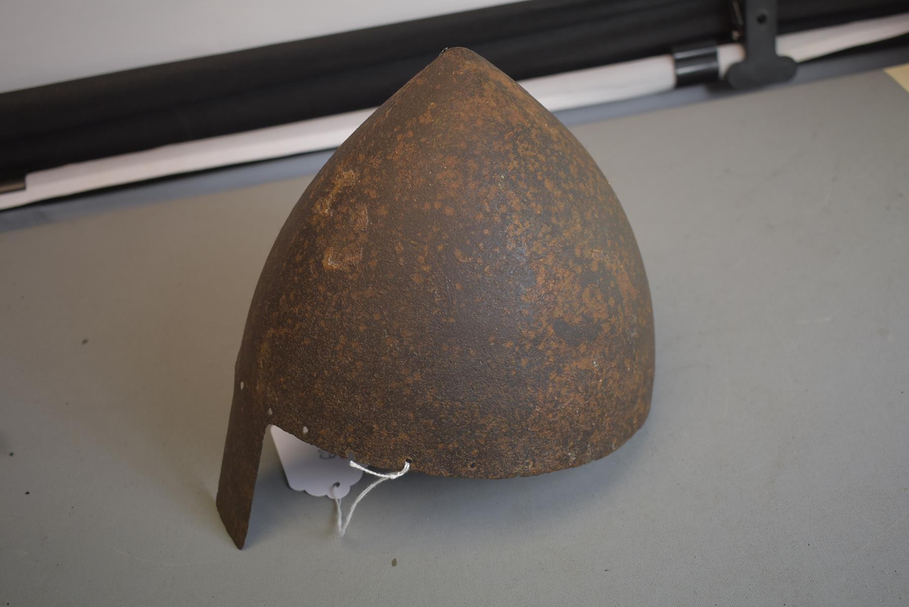 THE PROPERTY OF A GENTLEMAN: A 12TH CENTURY NORMAN NASAL BAR HELMET, the single piece skull drawn up - Image 6 of 21