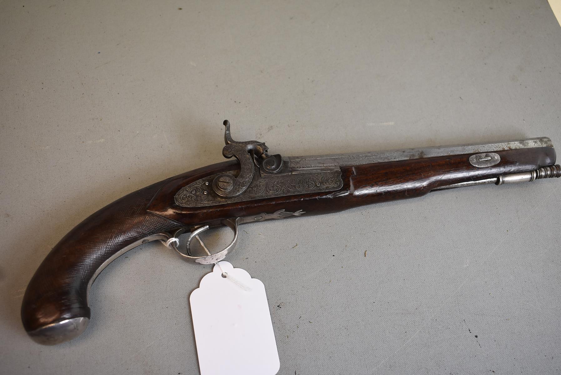 AN UNUSUAL MID-19TH CENTURY 40-BORE INDIAN SILVER MOUNTED PERCUSSION HOLSTER PISTOL, 8inch swamped - Image 2 of 8