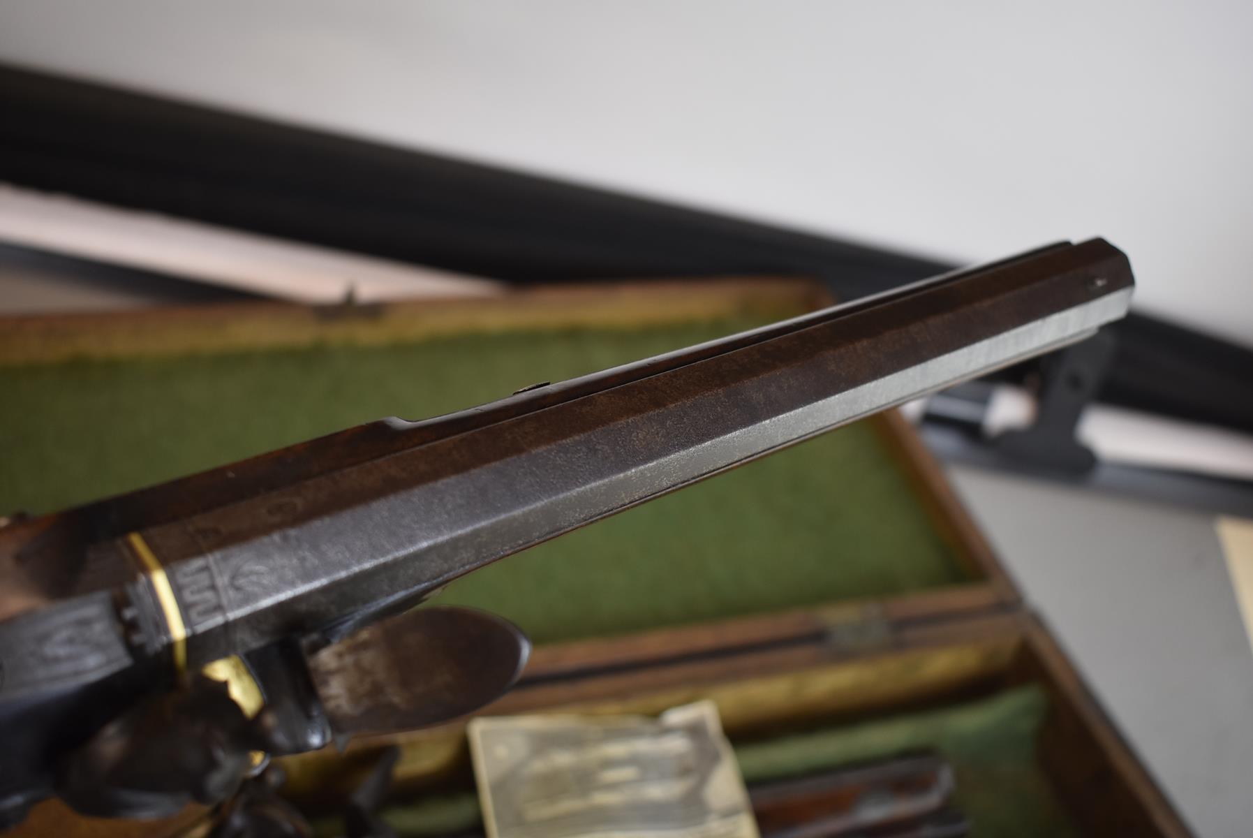 A CASED PAIR OF 22-BORE FLINTLOCK DUELLING PISTOLS BY WALLIS OF HULL, 10inch sighted octagonal - Image 15 of 20