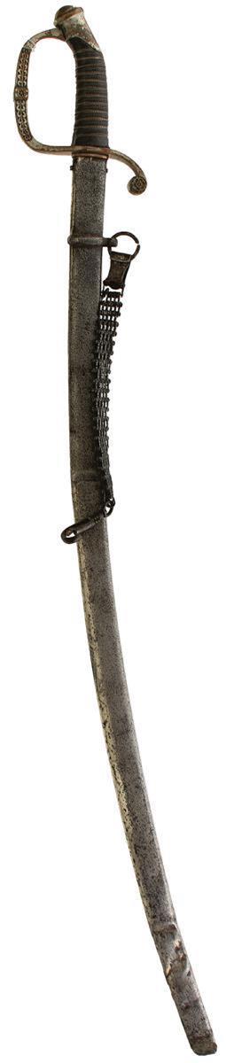 A PERSIAN OFFICER'S SABRE, 84cm curved fullered blade etched with panels of calligraphy to either