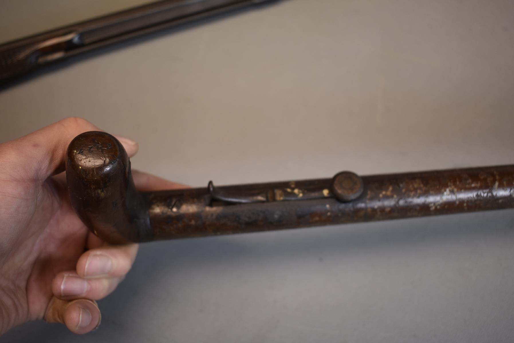 A 16-BORE PERCUSSION WALKING STICK SHOTGUN, 28.5inch sighted barrel, underhammer action, exposed - Image 3 of 8