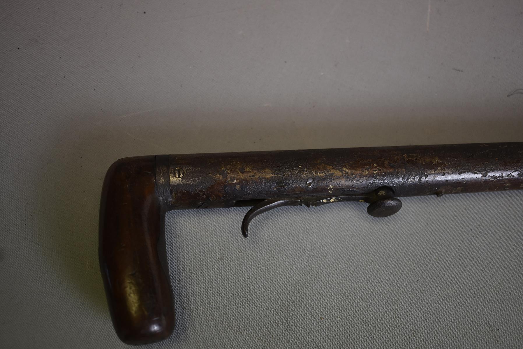 A 16-BORE PERCUSSION WALKING STICK SHOTGUN, 28.5inch sighted barrel, underhammer action, exposed - Image 2 of 8