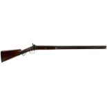 A CLEAN 14-BORE PERCUSSION SPORTING GUN, 32inch sighted two-stage browned damascus barrel, border