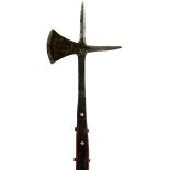 A LATE 15TH CENTURY ITALIAN POLEARM, 10cm crescent head with tapering square section fluke, tapering