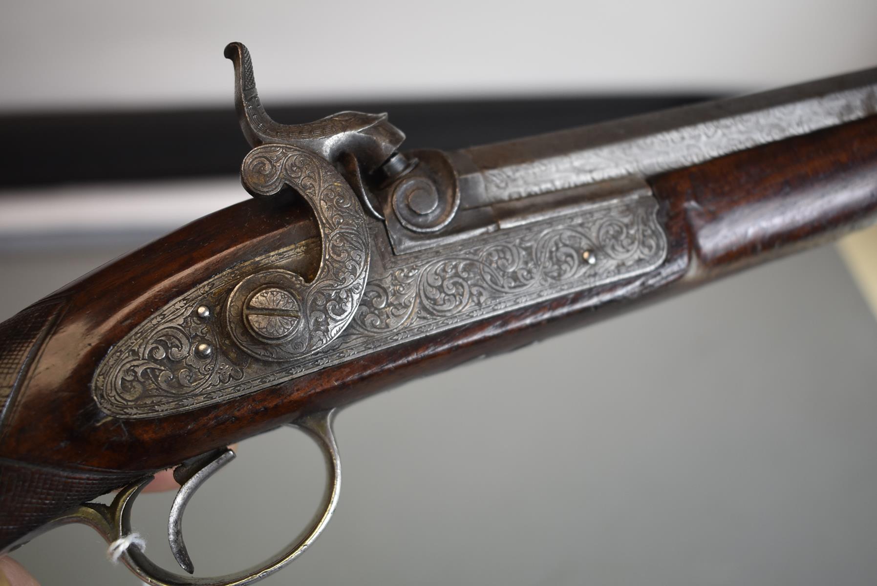 AN UNUSUAL MID-19TH CENTURY 40-BORE INDIAN SILVER MOUNTED PERCUSSION HOLSTER PISTOL, 8inch swamped - Image 3 of 8