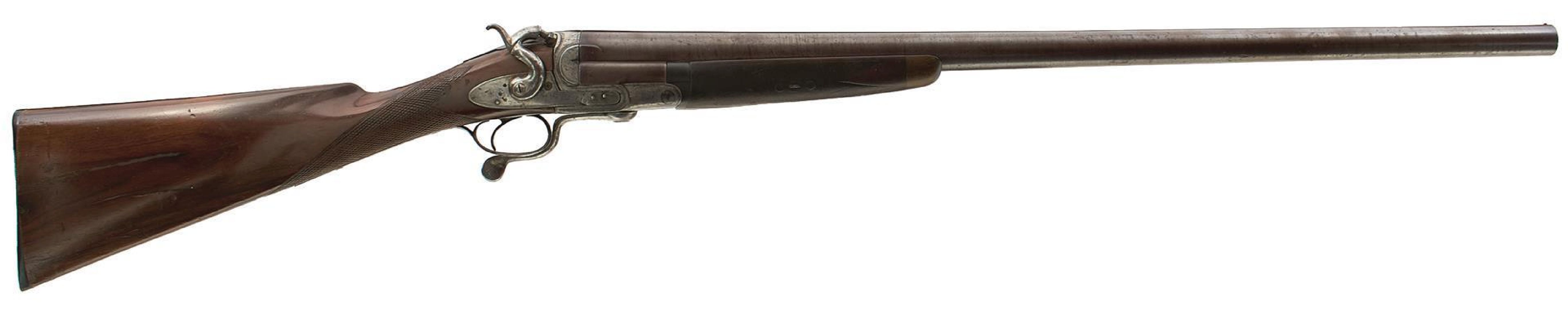 A 7-BORE OBSOLETE CALIBRE FOWLING PIECE OR HAMMER GUN, 30inch sighted damascus barrel stamped with