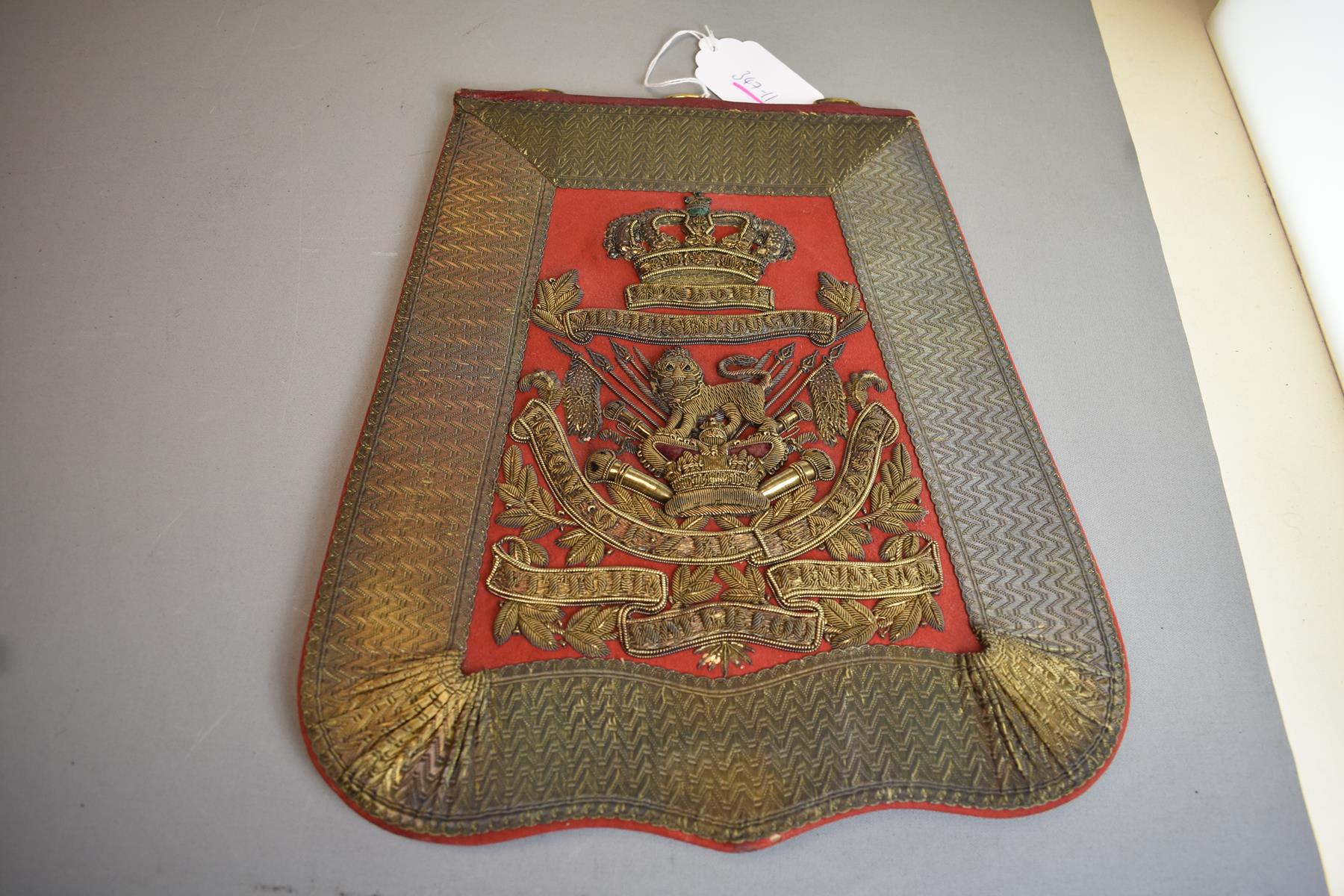 A FINE LARGE SIZE WILLIAM IV 15TH KING'S HUSSARS OFFICER'S SABRETACHE, the red felt flap with - Image 2 of 10