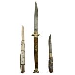 FOUR MINIATURE POCKET KNIVES, the first of Scandinavian origin, 4cm blade with marble effect grip,