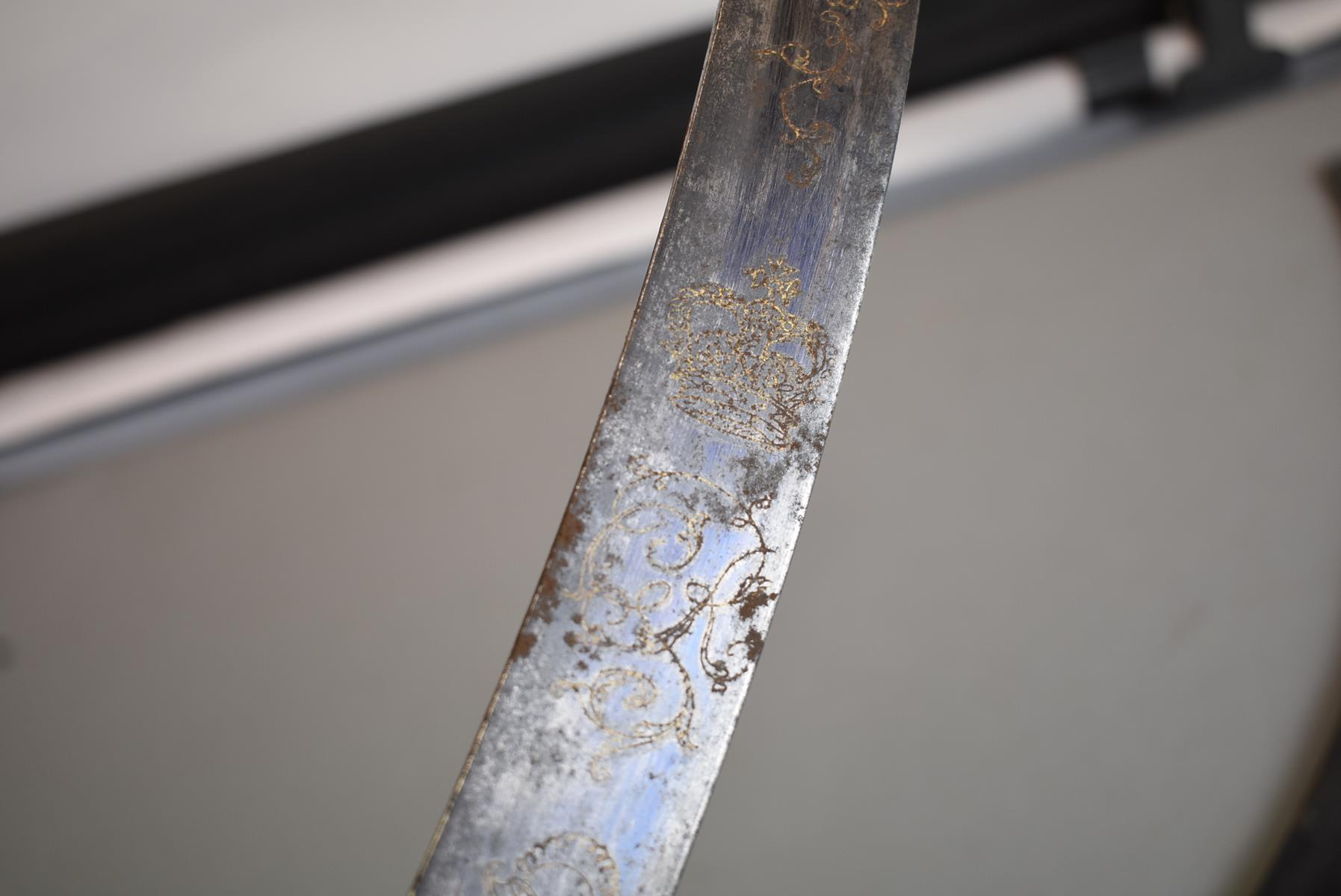 AN 1803 PATTERN INFANTRY OFFICER'S SABRE, 69cm sharply curved unfullered blade engraved with - Image 6 of 12