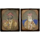 A PAIR OF 19TH CENTURY SOUTH INDIAN/DECCAN MINIATURE PORTRAITS OF LEADERS, both waistlength in
