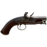 A PAIR OF 10-BORE FLINTLOCK MAN STOPPER OR COACHING PISTOLS, 4inch sighted barrels engraved 70,