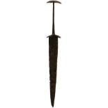 TWO MEDIEVAL DAGGERS, the first with 21cm single edged blade, lobed iron crossguard and pommel