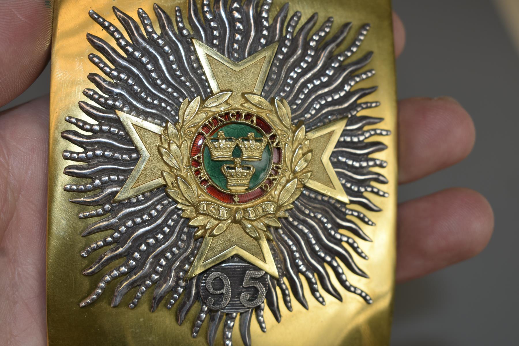 A 95TH REGIMENT OF FOOT (DERBYSHIRE) OFFICER'S SHOULDER BELT PLATE, the gilt plate applied with a - Image 4 of 7