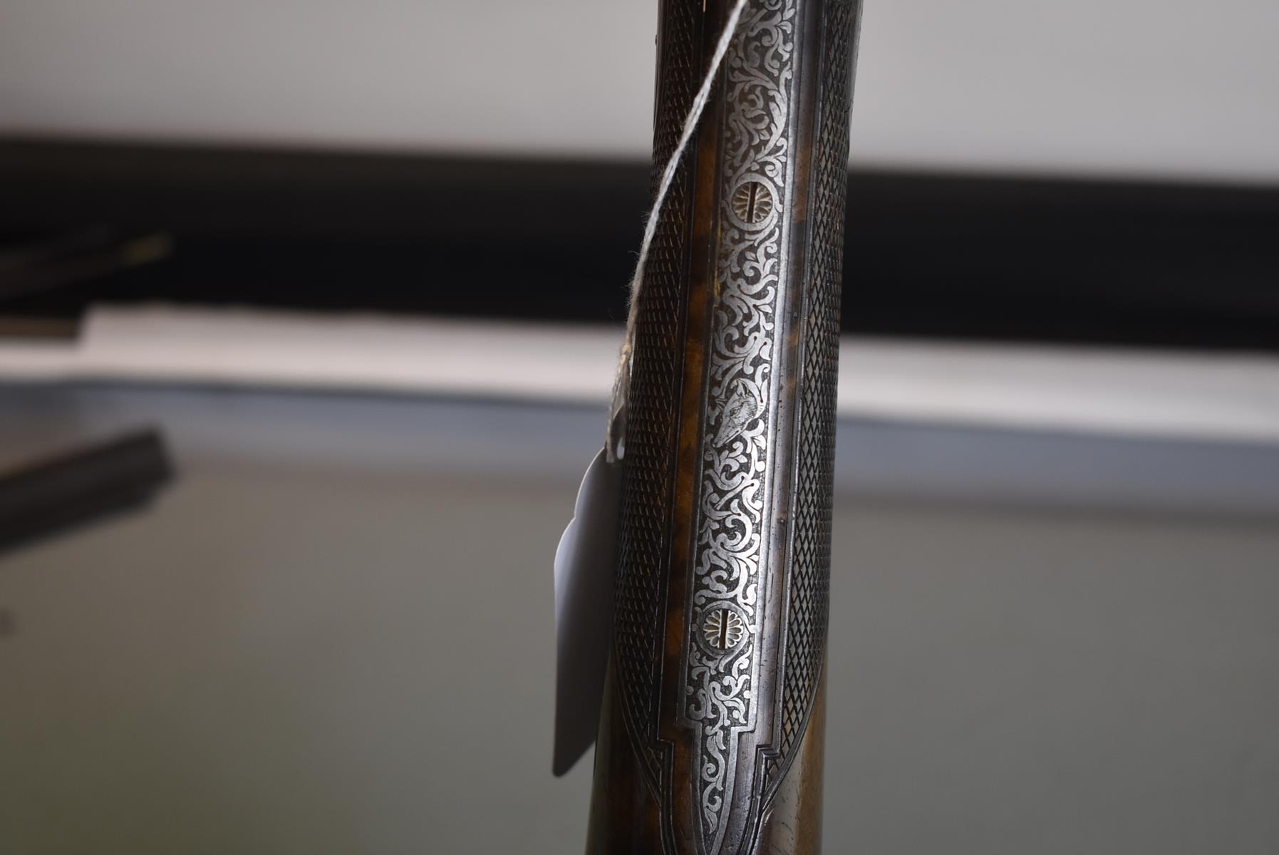 AN 18-BORE FRENCH PERCUSSION SPORTING GUN BY LEPAGE, 31.25inch sighted damascus barrels etched - Image 9 of 11