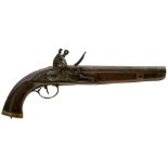 A .700 CALIBRE BELGIAN FLINTLOCK SERVICE PISTOL, 9inch barrel, bevelled lock struck with an Indian