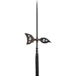 A MID 18TH CENTURY ENGLISH ROYAL ARTILLERY SERGEANT'S HALBERD, 41cm square section spike, 12cm
