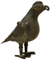 A MIDDLE EASTERN SILVER CHASED INCENSE BURNER IN THE FORM OF A FALCON, PERSIA 19TH CENTURY, the bird