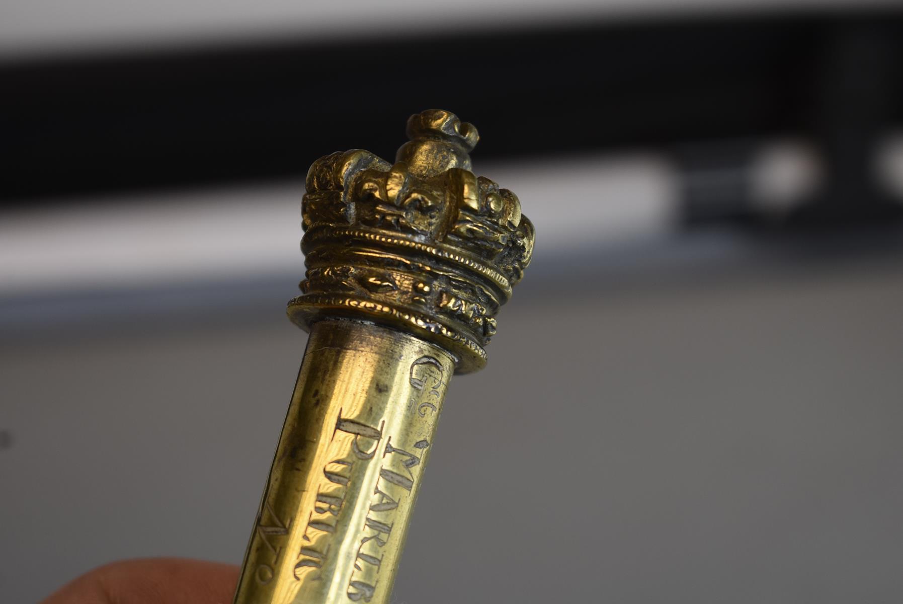 A VICTORIAN BRASS TIPSTAFF, of characteristic form, the crowned brass tubular body engraved - Image 5 of 10