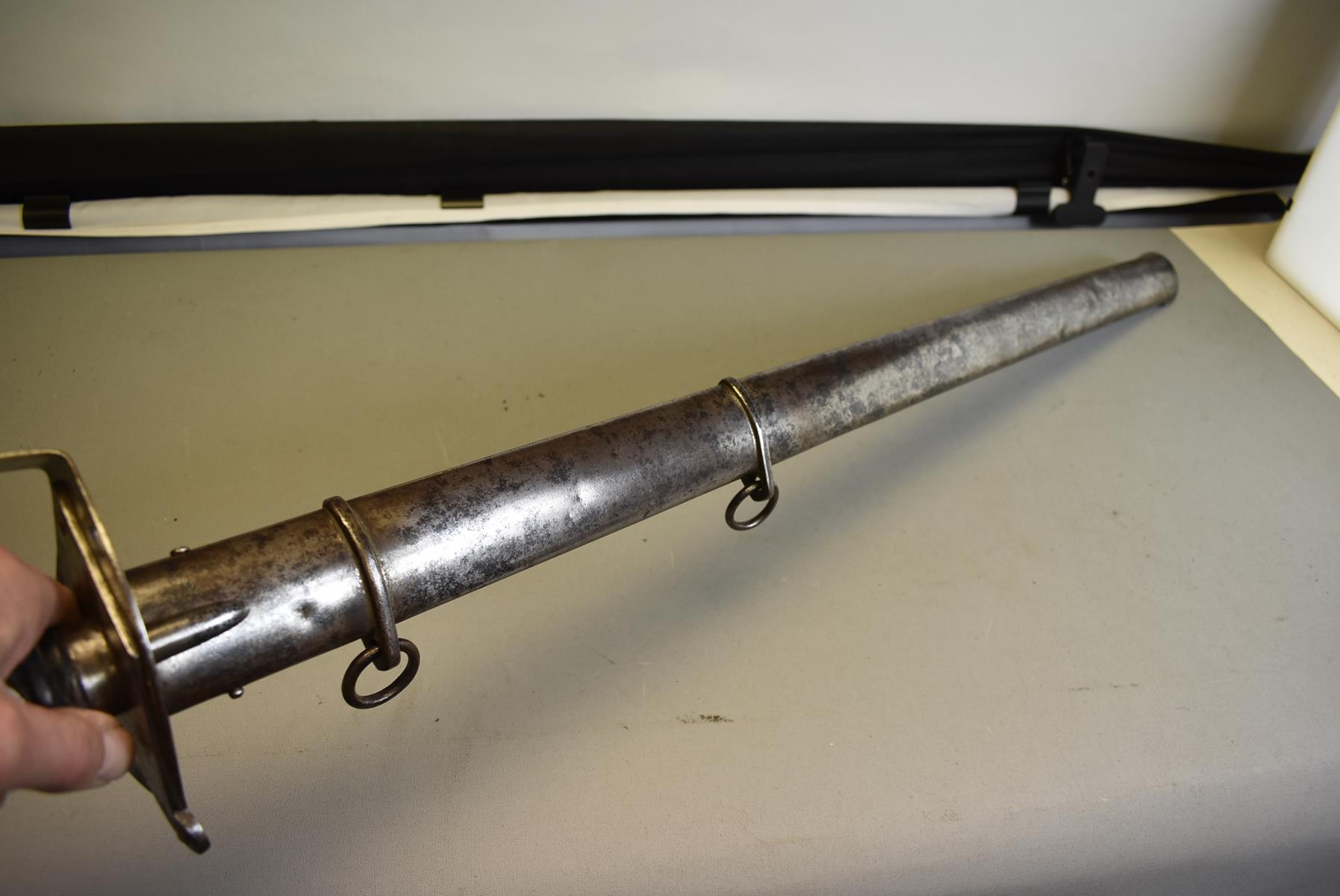 A 1796 PATTERN HEAVY CAVALRY TROOPER'S SWORD, 88cm blade with spear point, regulation steel hilt - Image 9 of 9