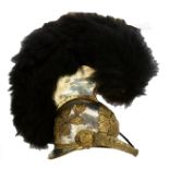 A RARE 1817 PATTERN FIRST LIFE GUARDS OFFICER'S GERMAN NICKEL SILVER HELMET, the copper gilt mounted