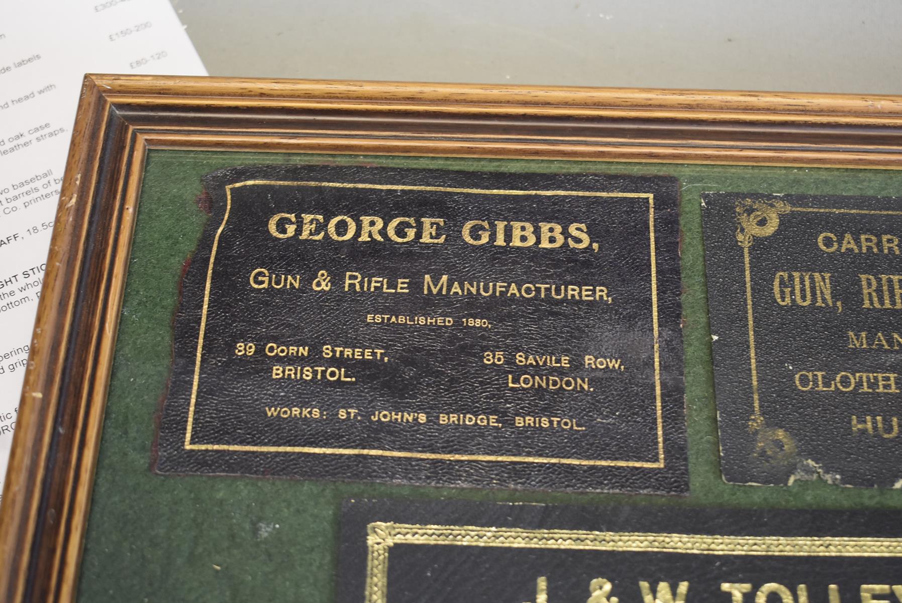 A FRAMED GROUP OF LEATHER TRADE LABELS, the gilt embossed trade labels for Gibbs, Carr Brothers, - Image 3 of 7