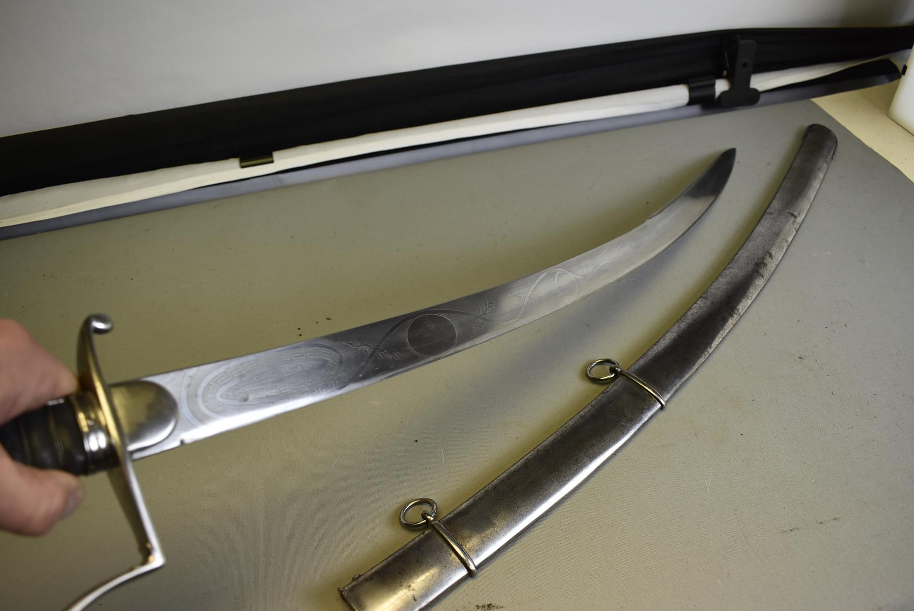 A GOOD 1796 PATTERN LIGHT CAVALRY OFFICER'S SABRE OR SWORD, 75.25cm clean curved clipped back - Image 4 of 14