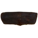 A SCARCE 18TH CENTURY BROWN BESS CARTRIDGE BOX OR BELLY POUCH, the leather covered wooden body