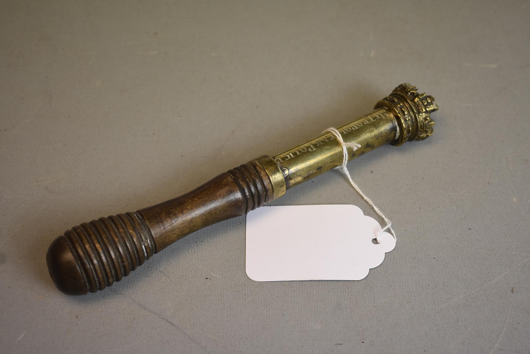 A VICTORIAN BRASS TIPSTAFF, of characteristic form, the crowned brass tubular body engraved - Image 2 of 10