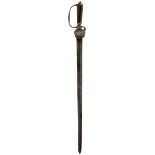 A GEORGIAN SILVER MOUNTED HUNTING HANGER, 58cm blade with narrow back fuller, hilt with down