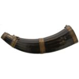 A LARGE 19TH CENTURY OX OR YAK FLASK, characteristic faceted tapering body, 60cm over all length,
