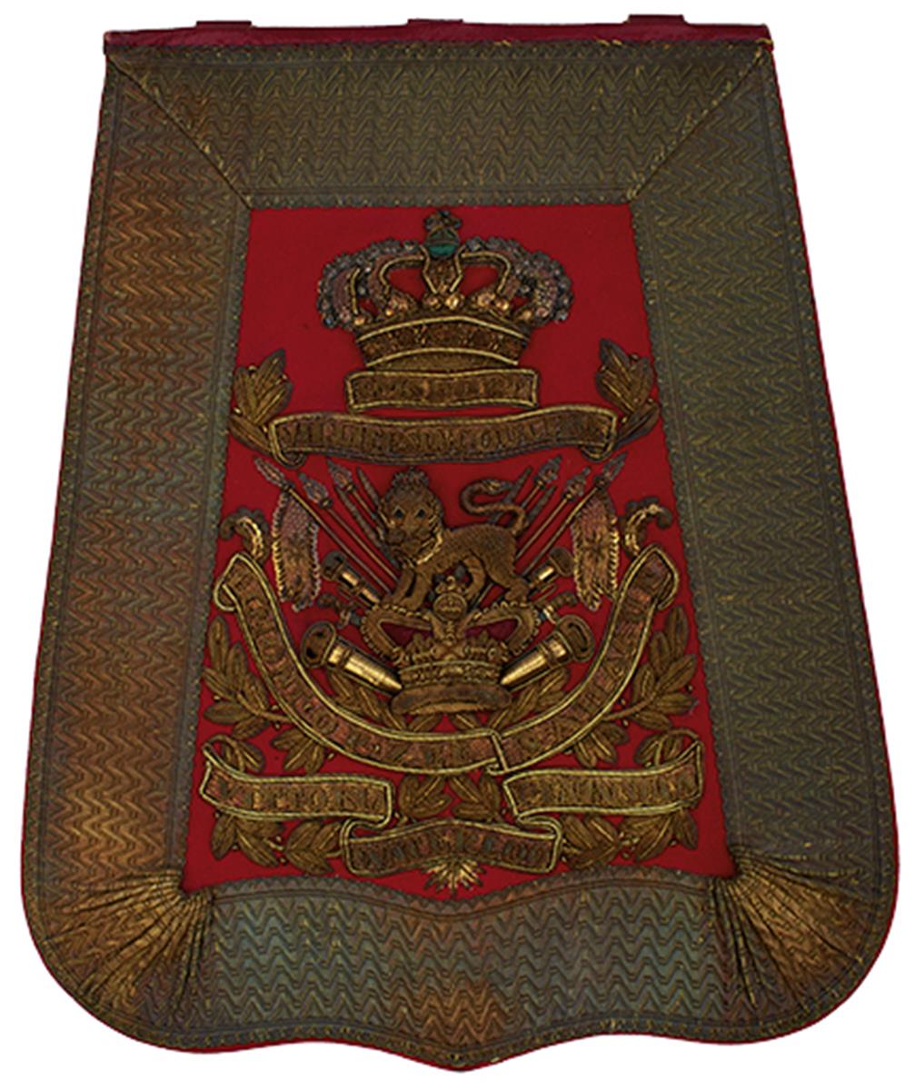 A FINE LARGE SIZE WILLIAM IV 15TH KING'S HUSSARS OFFICER'S SABRETACHE, the red felt flap with