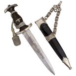 A THIRD REICH SS OFFICER'S CHAINED DAGGER, 22cm flattened diamond section blade etched with the