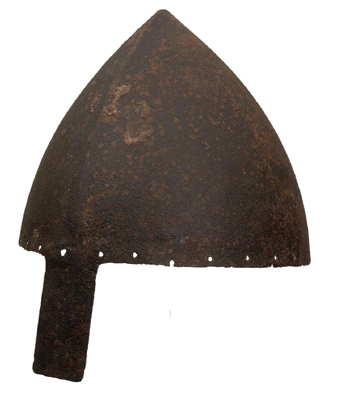 THE PROPERTY OF A GENTLEMAN: A 12TH CENTURY NORMAN NASAL BAR HELMET, the single piece skull drawn up - Image 3 of 21