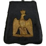 A FRENCH SECOND EMPIRE HUSSARS OFFICER'S SABRETACHE, the black patent leather body applied with a