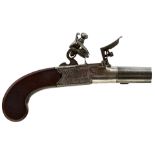 AN 80-BORE FLINTLOCK BOXLOCK POCKET PISTOL BY BUNNEY, 1.25inch turn-off barrel, border and scroll