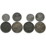 Polen, 10 Pfennig 1917 (2x), 5 Pfennig 1917 und 1 Pfennig 1918