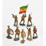 Lineol/Elastolin, 8 äthiopische Soldaten (Fahnenträger u.a.)
