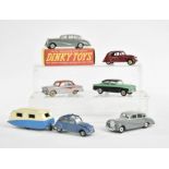 Dinky Toys, 6 Fahrzeuge + Caravan (Citroen, Rolls Royce u.a.)