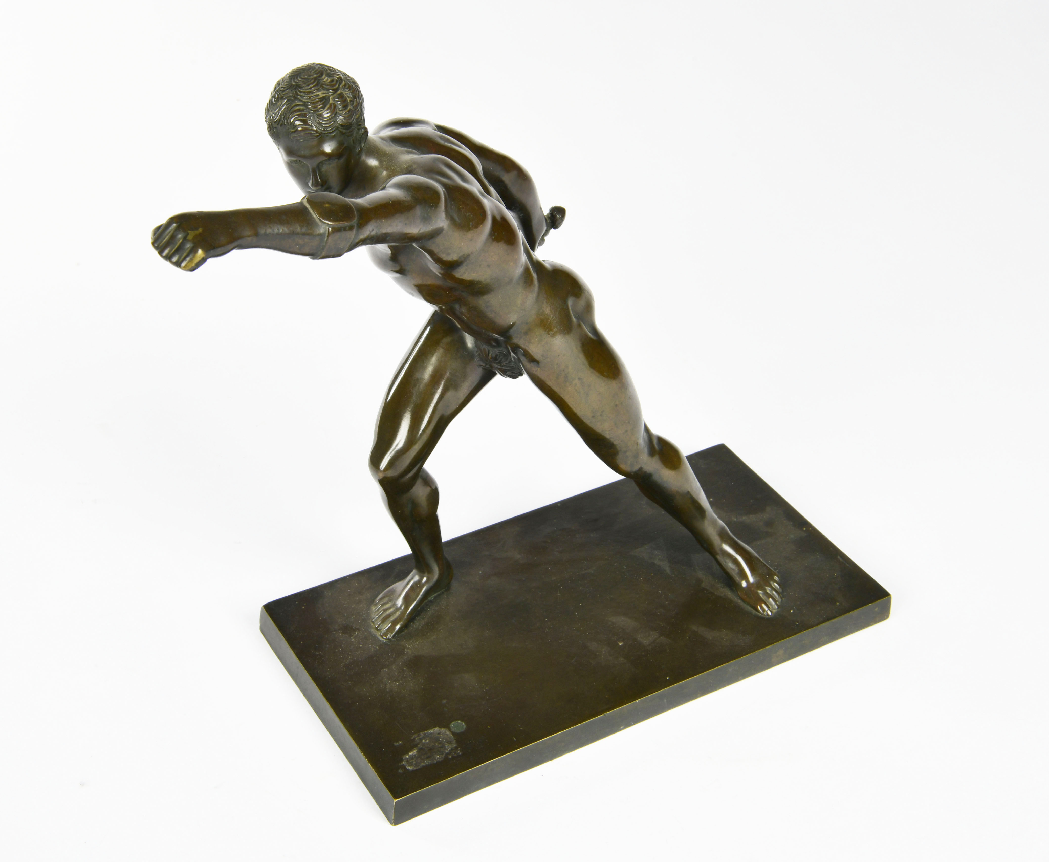 Bronze statuette "Borghesian swordsman", dark patina, 27 cm, casting defect on the right shoulder,