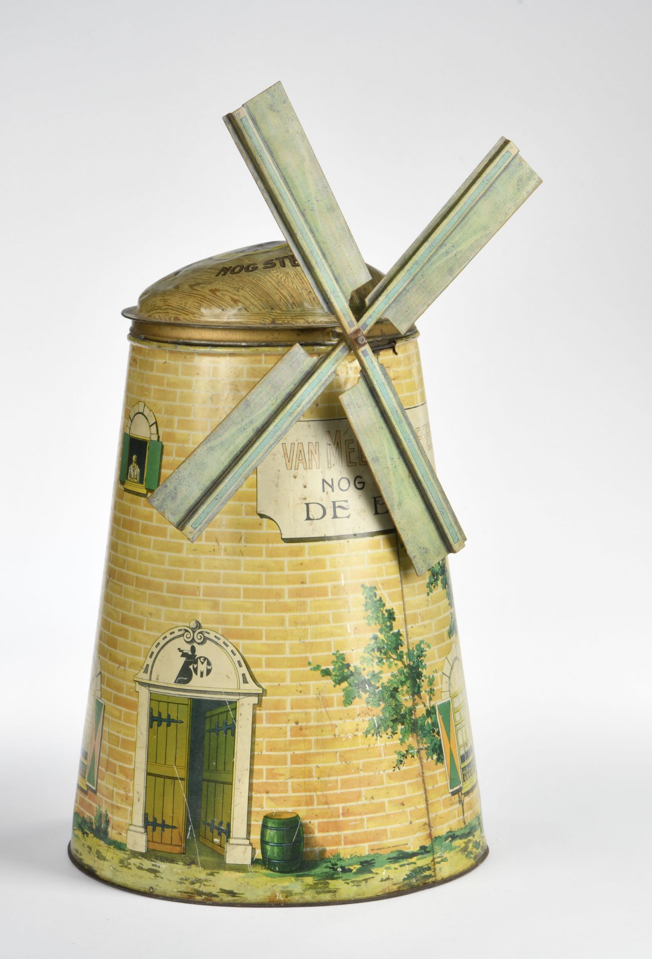 Van Melle's Toffees, biscuit tin can as wind mill, Netherlands, 50 cm, tin, paint d., lid min.