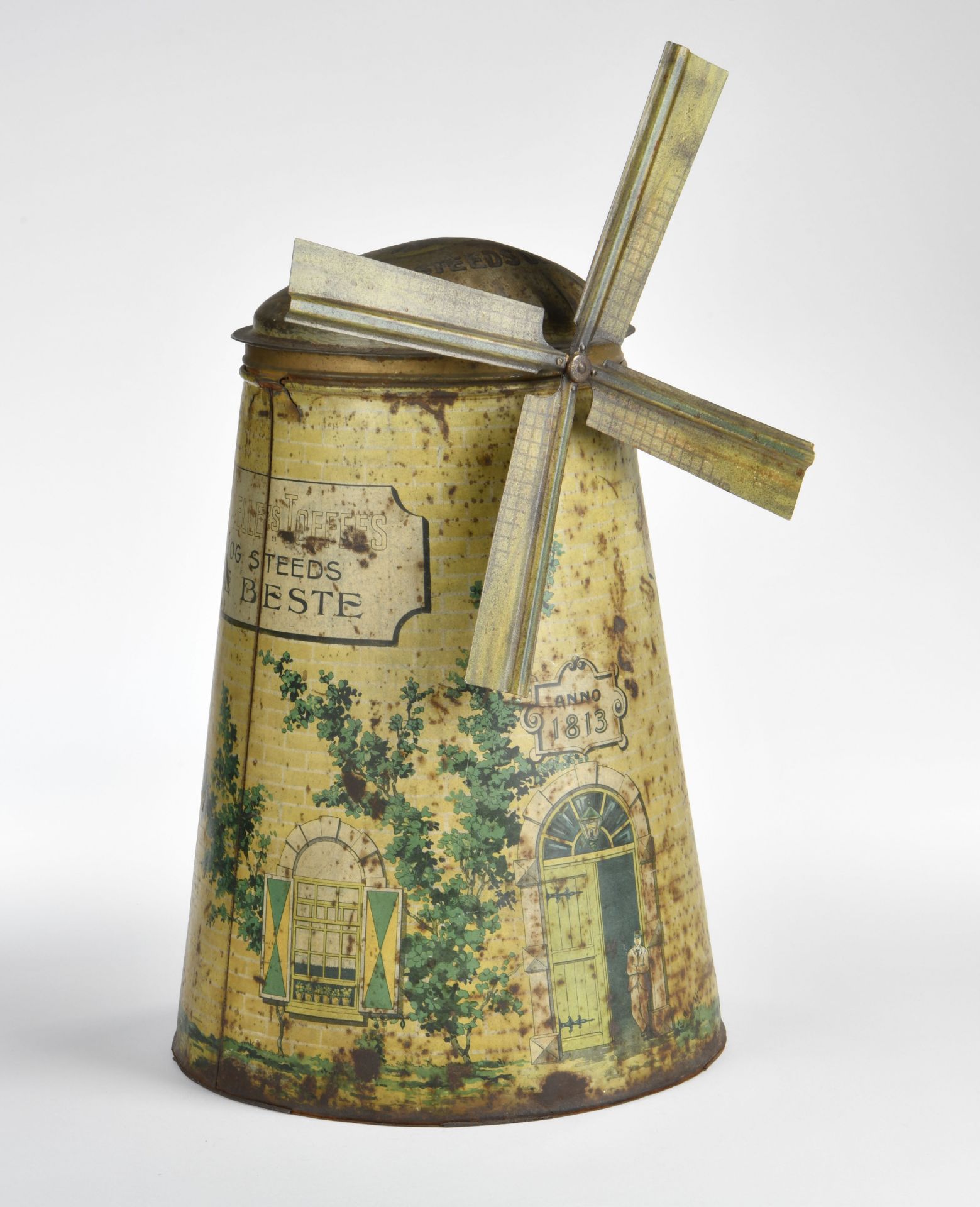Van Melle's Toffees, biscuit tin can as wind mill, Netherlands, 50 cm, paint d., rust d., all