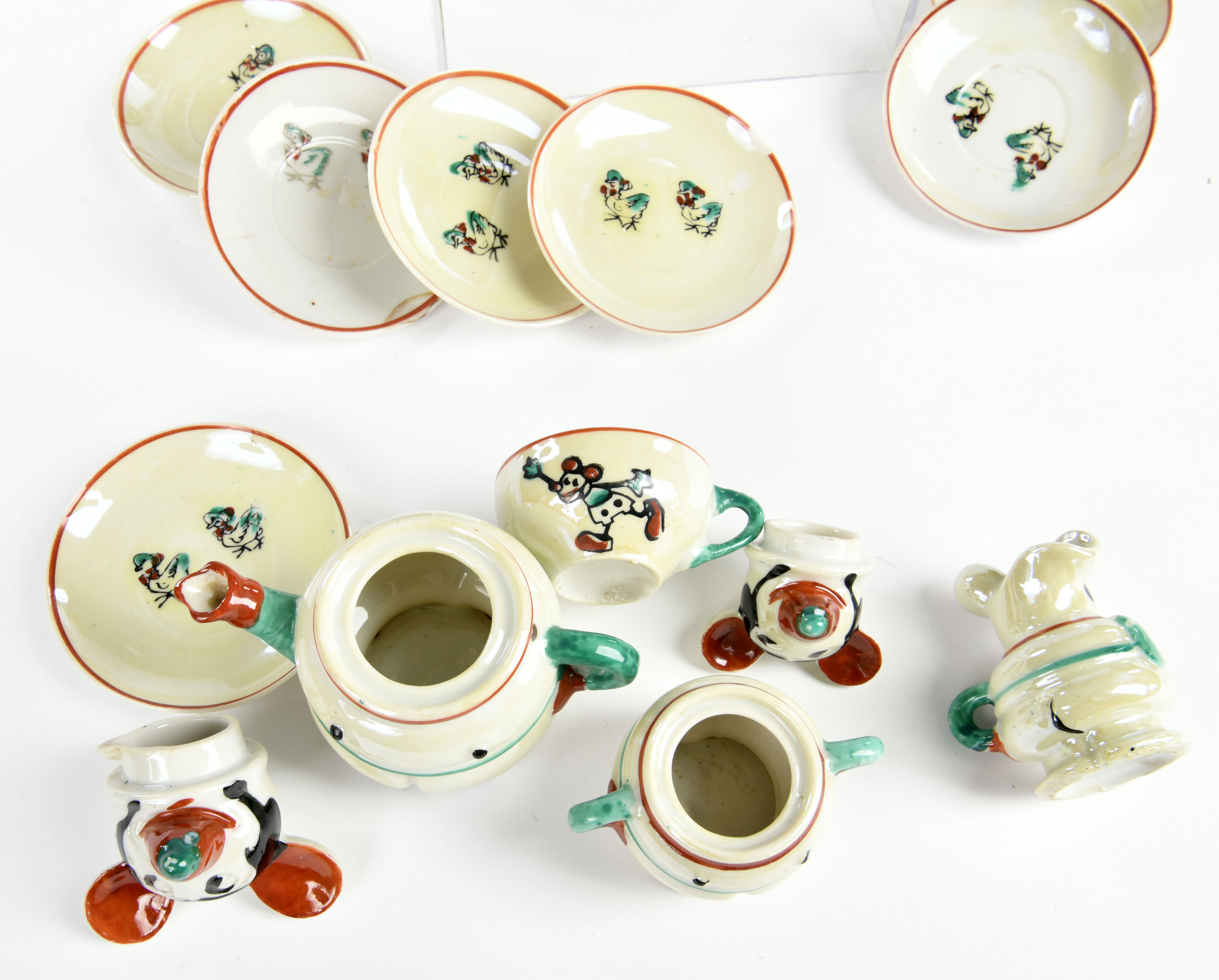 Mickey Mouse tableware, pot 10 cm, 7 cups, saucers, 2 jugs + 1 sugar bowl, traces of use and age - Image 2 of 2