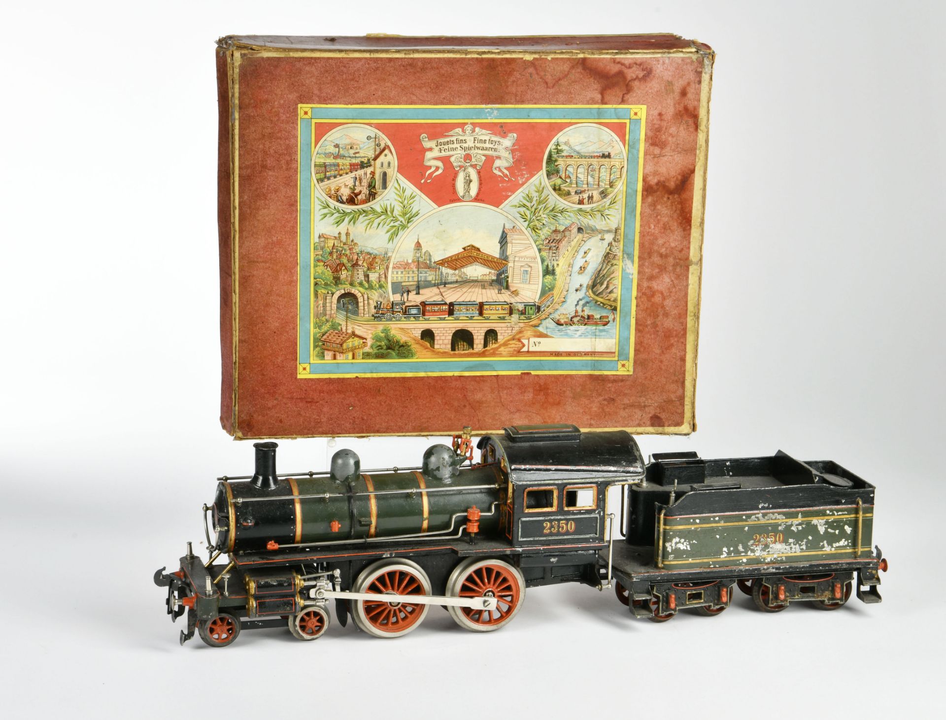 Carette, gauge 2 loco 2350 with tender, 62 cm, function not checked, part. paint d., box C 2-3, min.