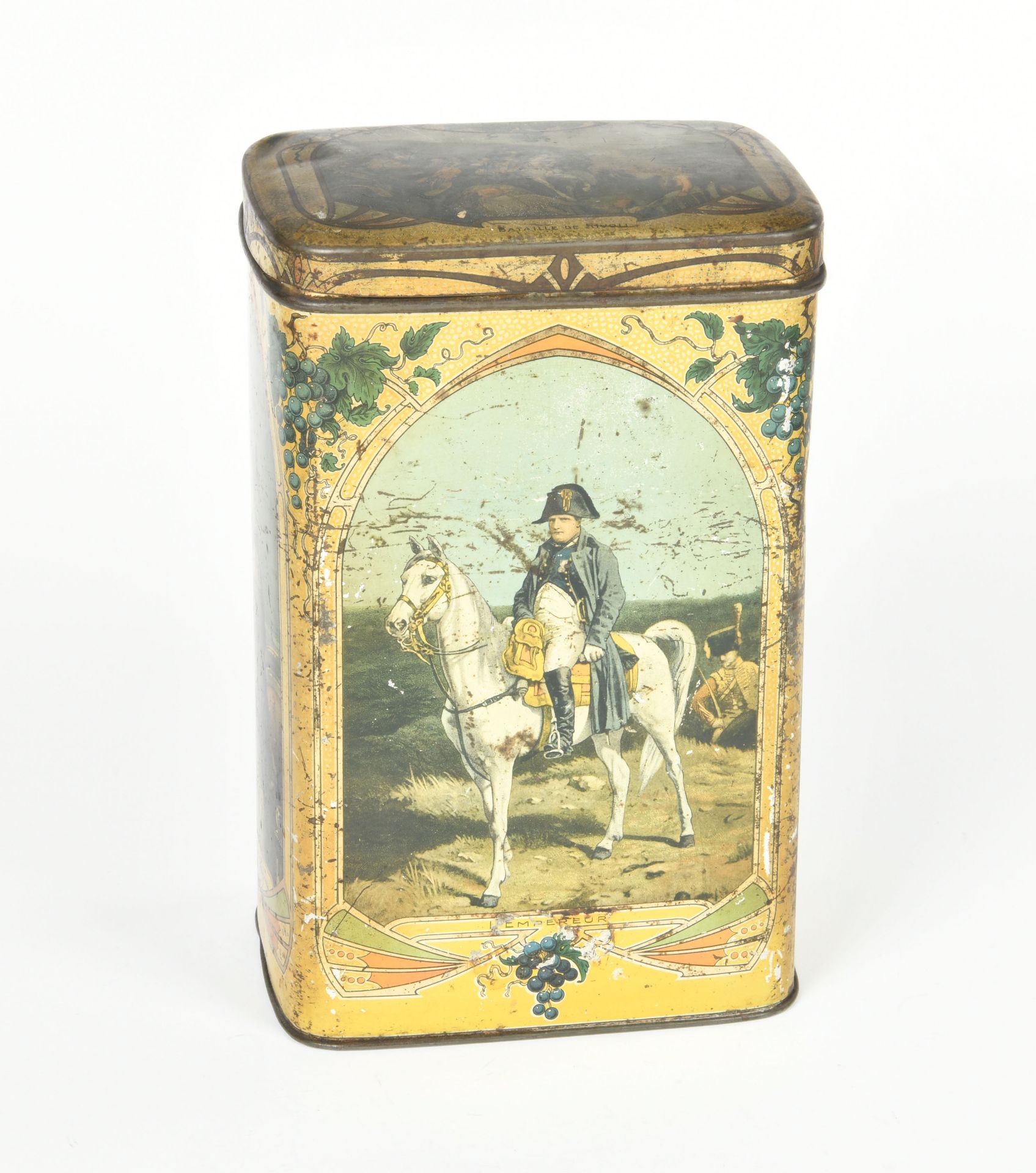 Biscuit tin can "Napoleon", 26 cm, tin, paint d., around 1910, J. Bekkers & Zoon, Dodrecht
