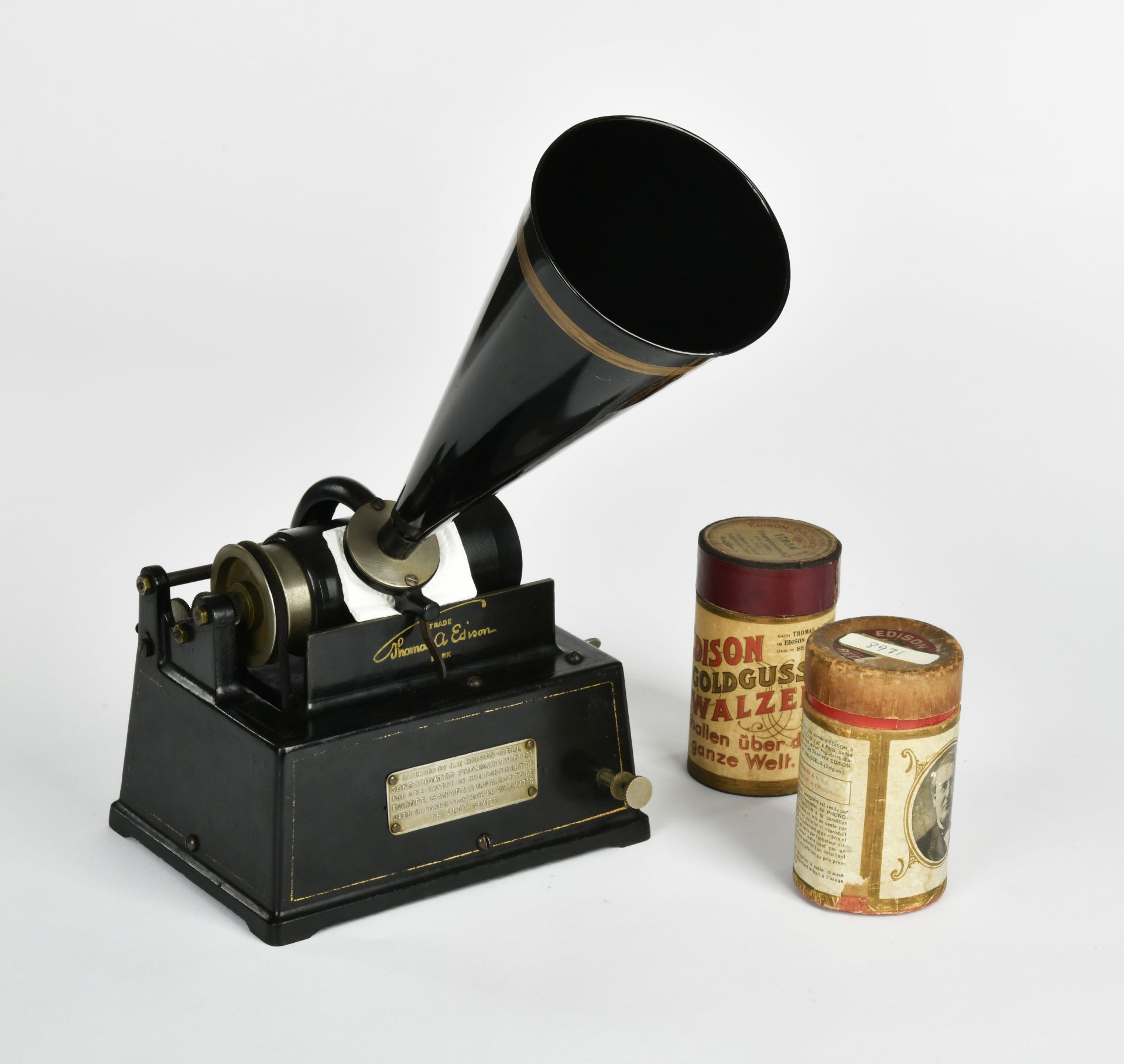 Edison, GEM phonograph, around 1900, with 2 rollers,with hopper 18x40cm, funct. ok
