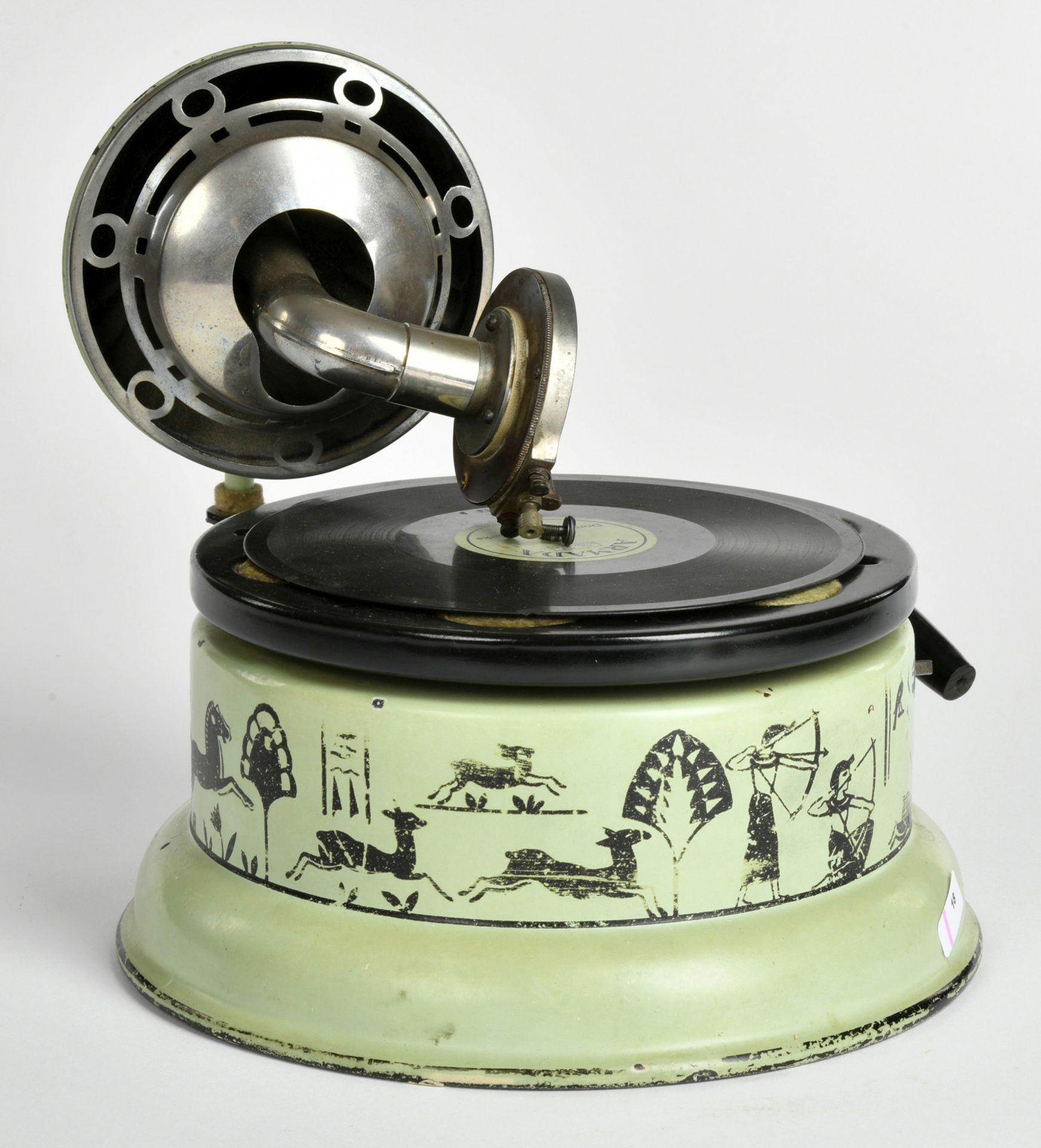 kids gramophone with egyptian motives, Germany pw, 22cm, funct. ok, min. paint d., C 2- - Image 2 of 4